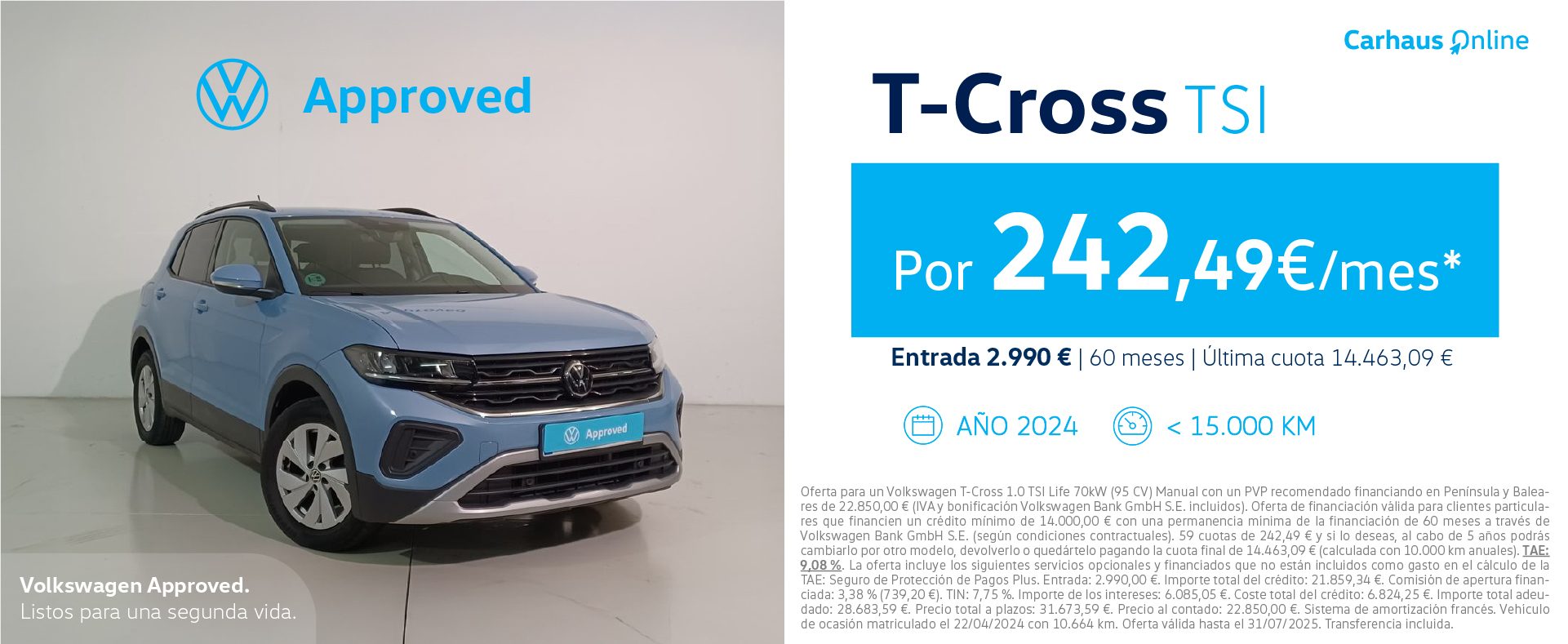 Volkswagen T-Cross Life por sólo 242,49€/mes*